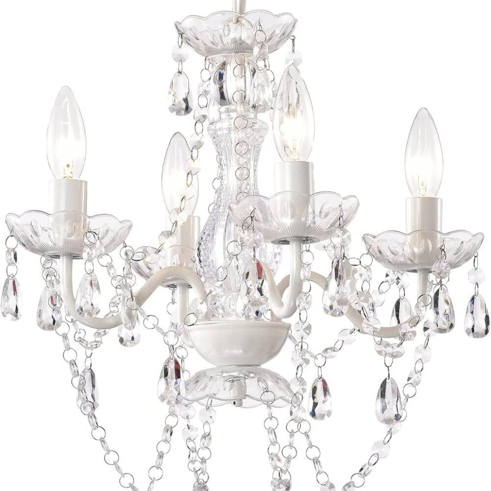 White Chandelier Lighting Small Acrylic Chandelier 4 Light Modern Pendant Light